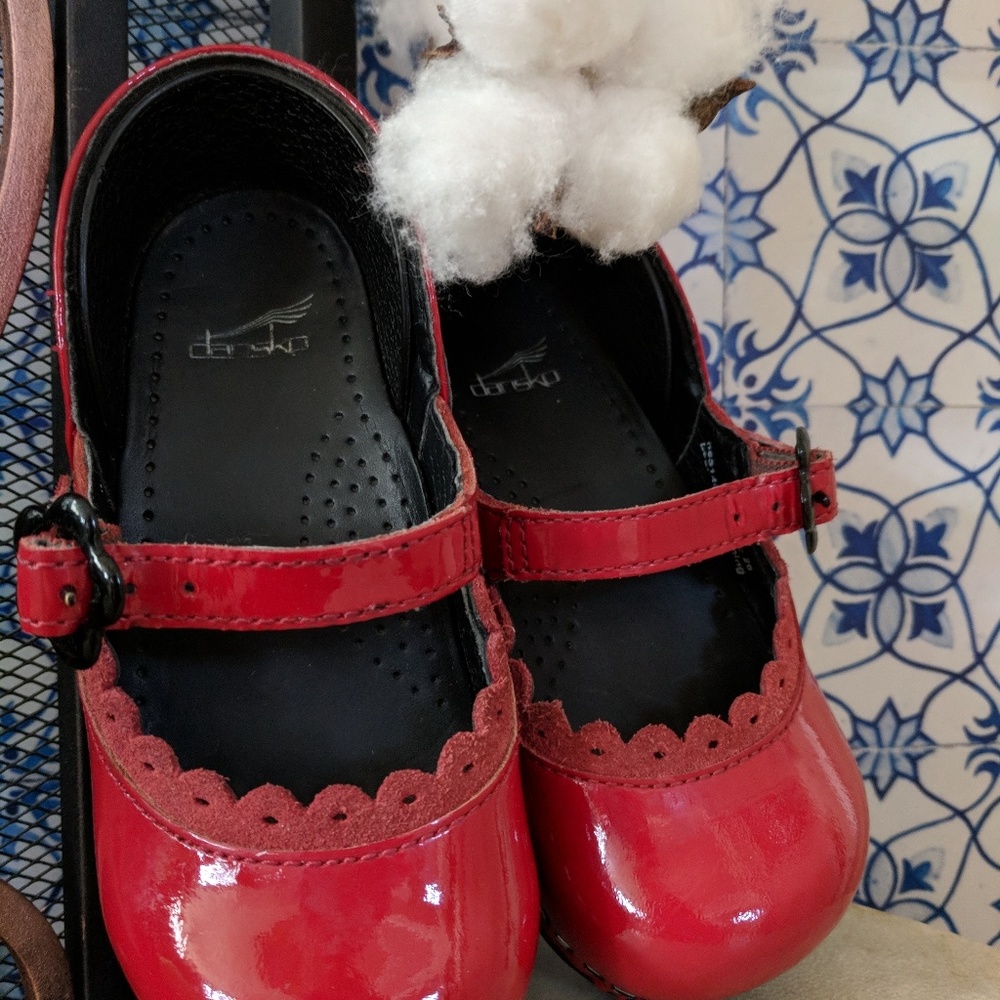 Dansko Red Patent Leather "Jill" Mary Janes Clogs